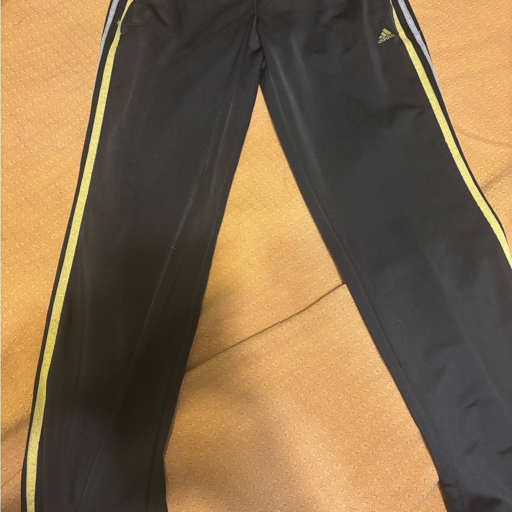 Adidas Women Black Track Pants with Gold Stripes